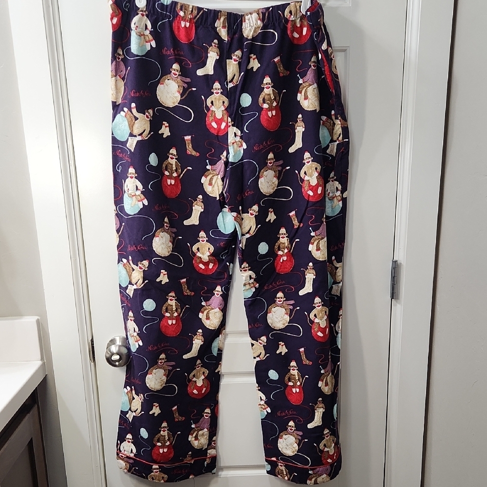 Nick & Nora Knitting Sock Monkey Print Flannel Pajama Set - XXL - Picture 9 of 13